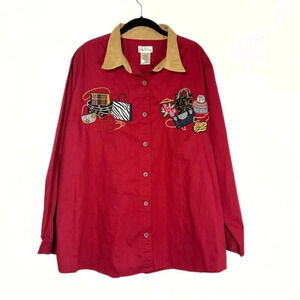 Bobbie‎ Brooks Women's Embroidered Button Down Top Plus Size 22W/24W Red